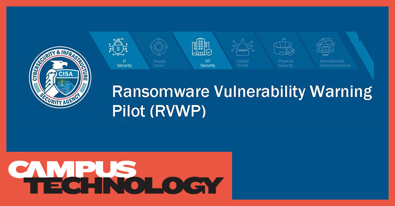 text reads Ransomware vulnerability warning pilot RVWP next to CISA logo