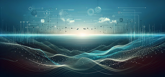 horizon with graphs and data symbols