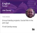 The Google Classroom home screen (prerelease) includes class cards that provide a summary of open assignments.